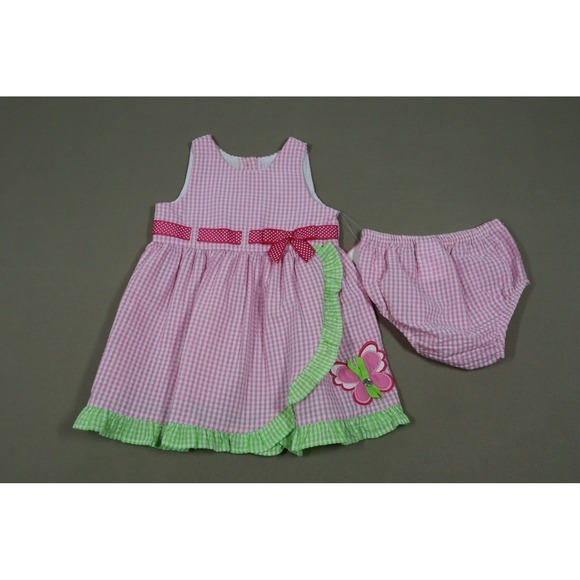 Rare Editions Baby Girls Butterfly Check Seersucker Dress - Pink - Size 18M - Picture 2 of 8
